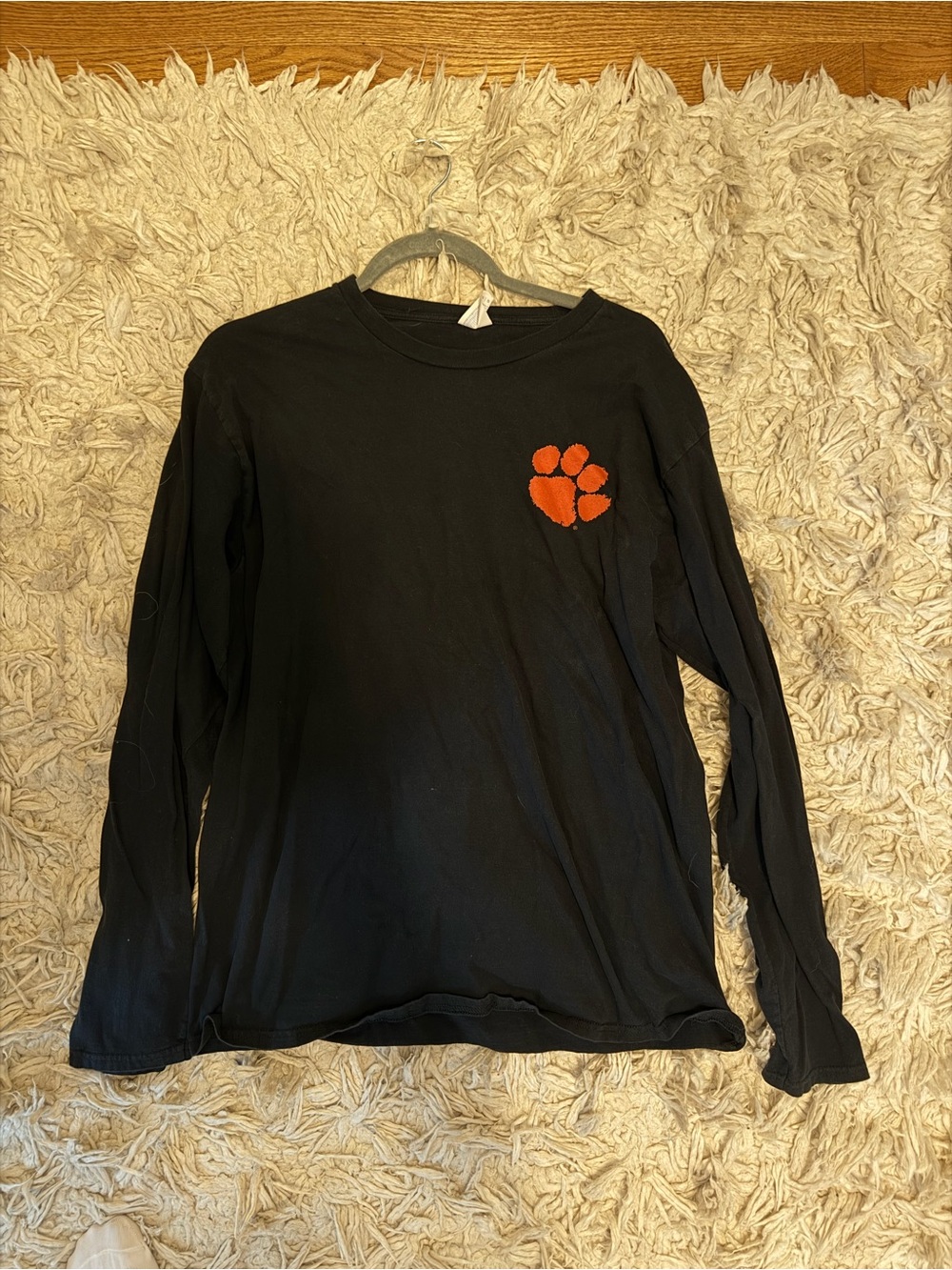 CLEMSON TIGERS Black Long Sleeve Tee with Orange Paw Graphic